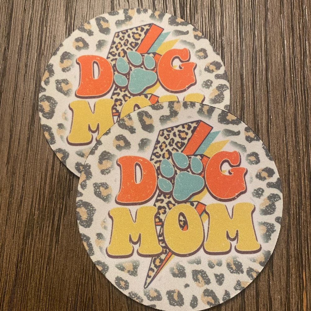 Set of 2 | Dog Mom Cheetah Print Coasters | Mix & Match Designs